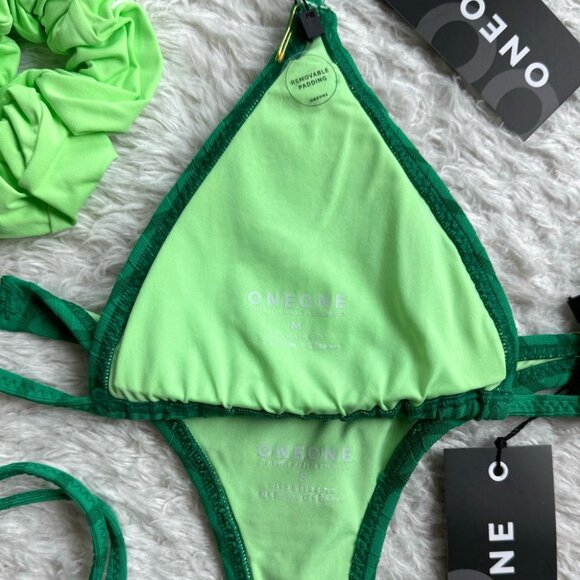 NWT OneOne Swimwear Bikini Set Pine Green Ariel Triangle New Padded Rare Medium - Picture 5 of 7